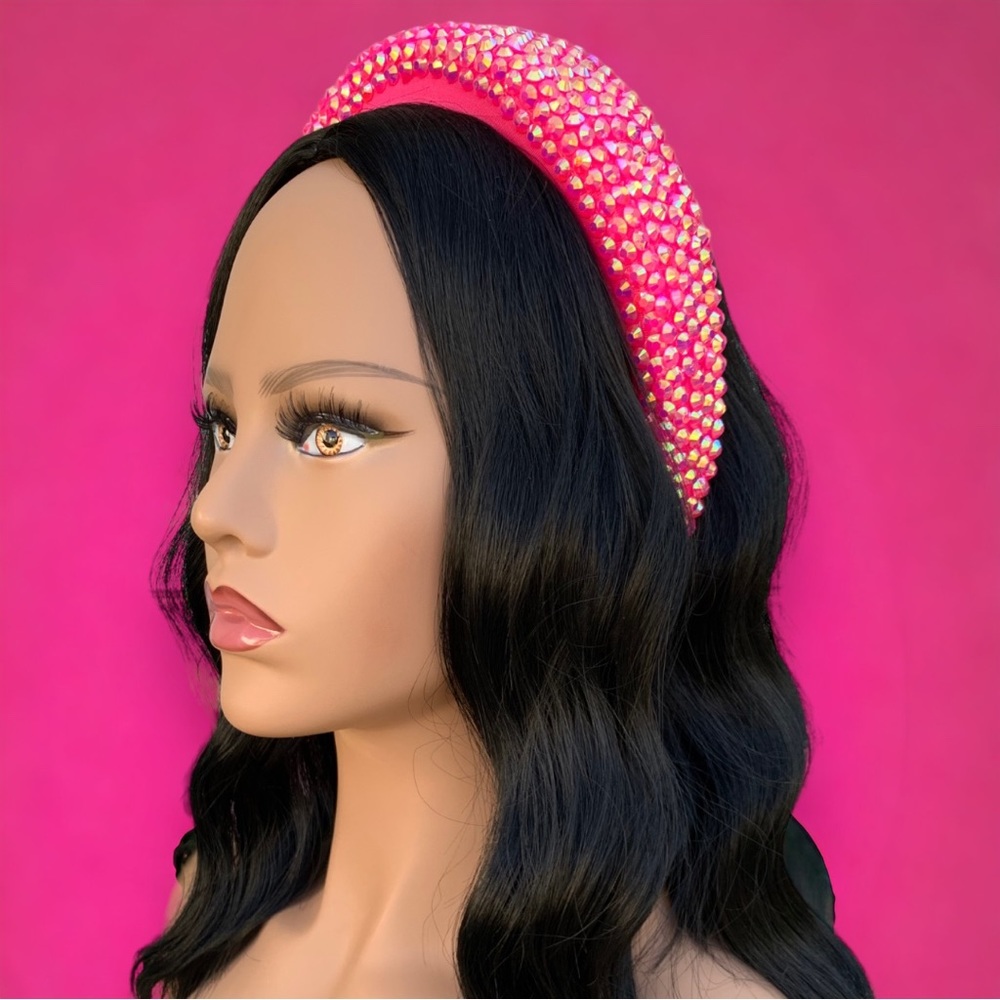 Pink Handmade Rhinestone Festival Coachella Sparkle Bling Statement Headband